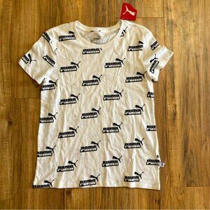 PUMA White Black Amplified All Over Print‎ Tee Short Sleeve T-Shirt Womens S New